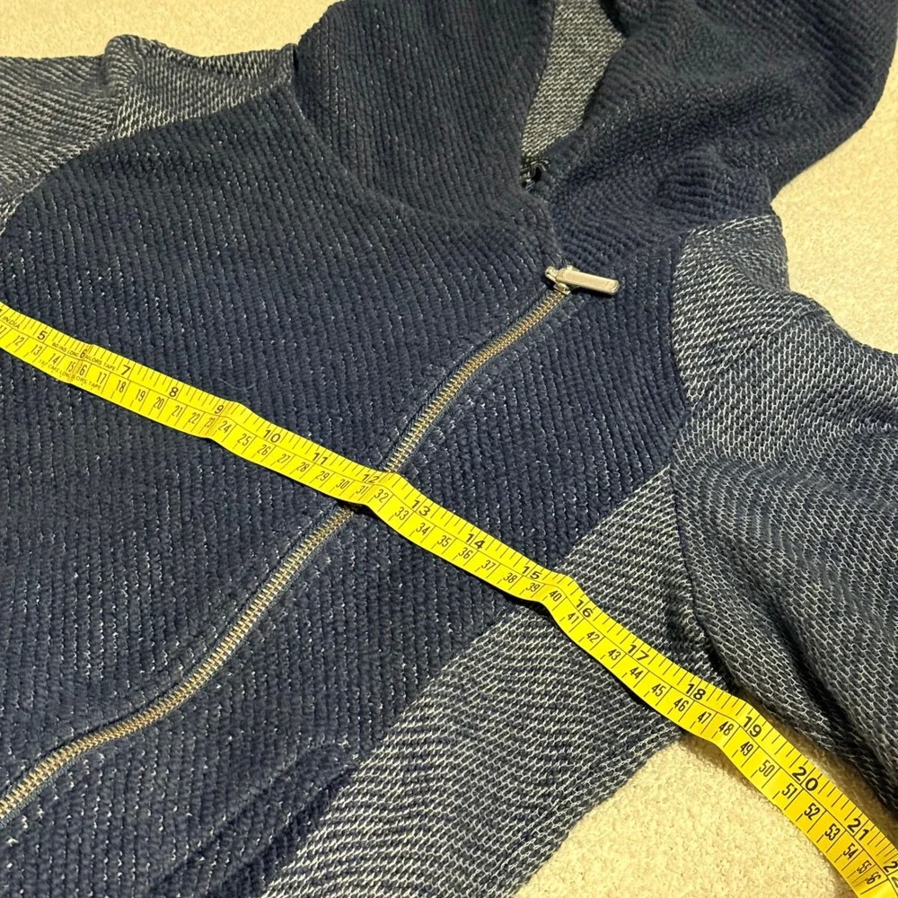 Lucky Brand Moto Hoodie Womens Medium Navy Blue Asymmetric Zip Textured Knit